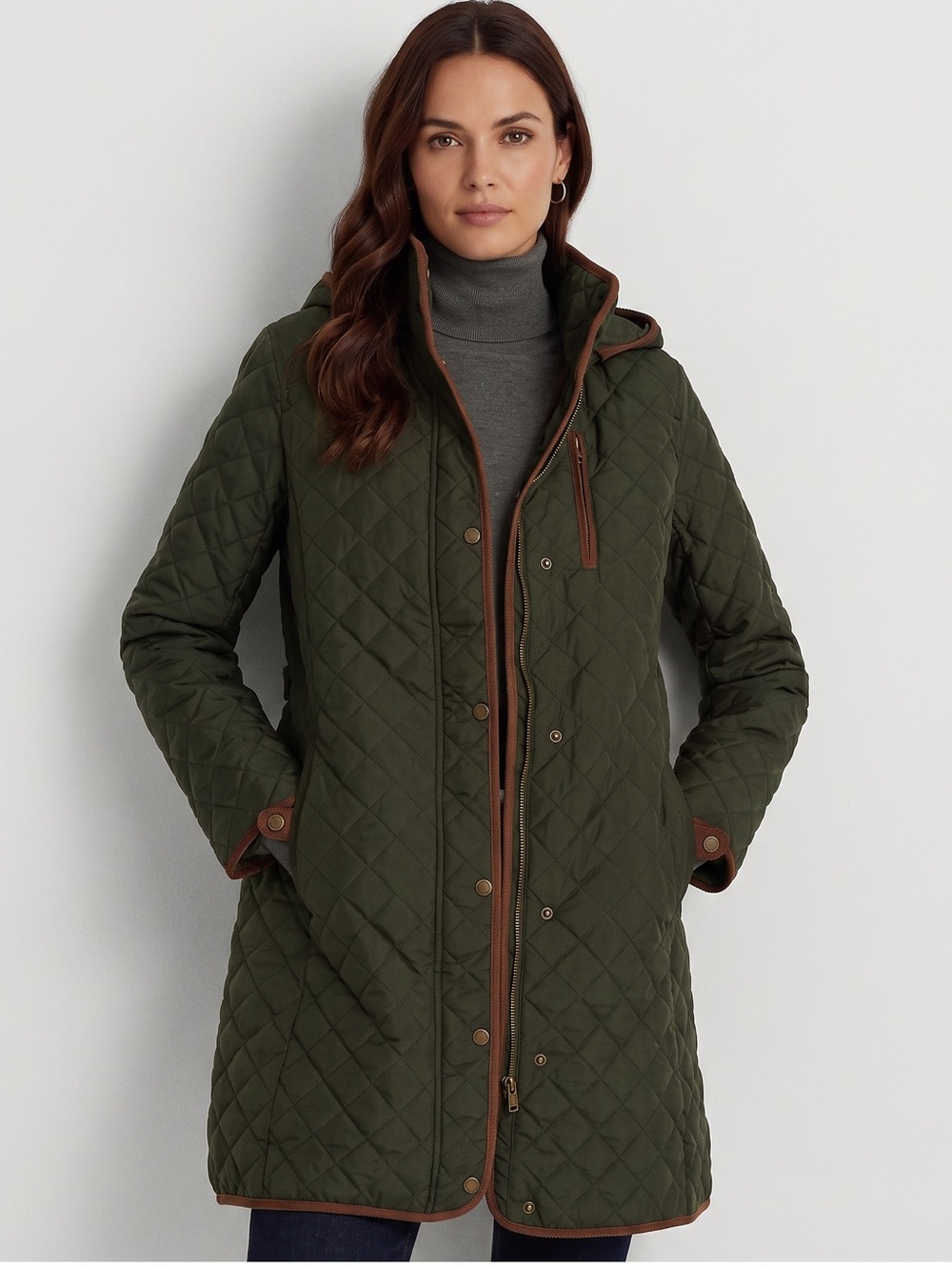 Lauren Ralph Lauren Quilted Hooded Coat XL Green Barn Utility Equestrian Jacket